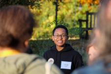 Black at Bryn Mawr Tour Guide speaking to parents